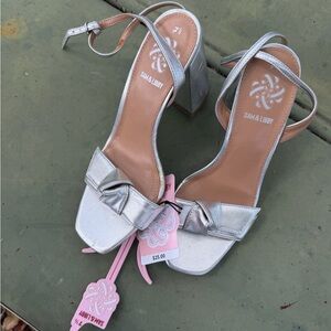 Sam & Libby Metallic Silver Bow Block Heel Sandals